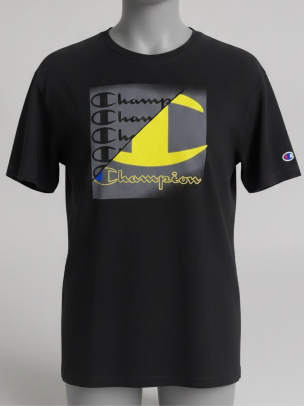 Champion Black and Yellow Short Sleeve Tee with Graphic Design
